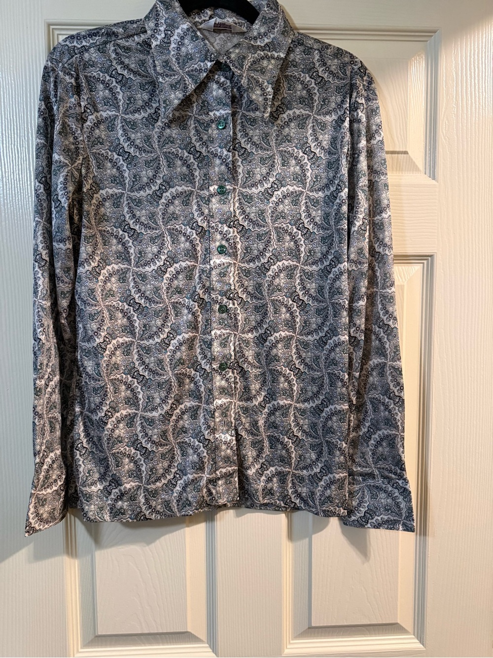 Elles Belles Vintage Paisley Button-Up Shirt in Teal and Gray